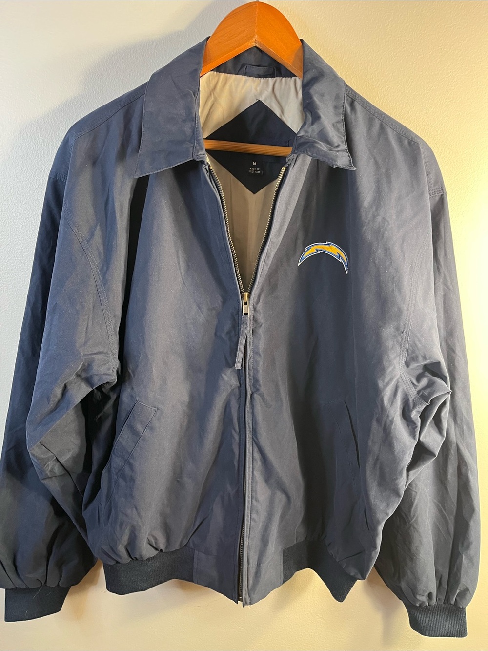 Navy Blue Bomber Jacket with Chargers Logo Men’s Large